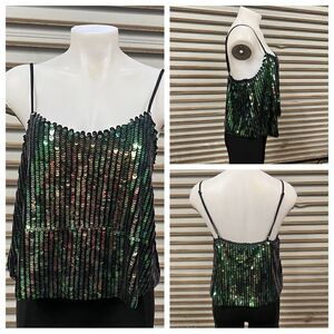 Glamorous woman’s Green scale sequin Cami spaghetti strap top size medium